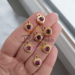 1 cm Tek Kulplu Mor Kristal Taşlı Kalp Ara Aparat