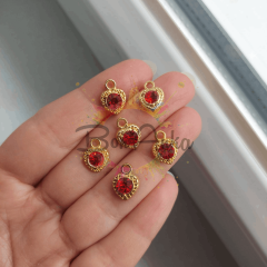 1 cm Tek Kulplu Kırmızı Kristal Taşlı Kalp Ara Aparat