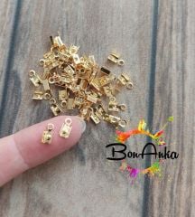 (5 çift - 10 adet) 3 mm A Kalite Altın Kaplama Dikdörtgen Deri Kapama