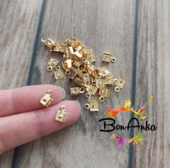 (5 çift - 10 adet) 5 mm A Kalite Altın Kaplama Dikdörtgen Deri Kapama