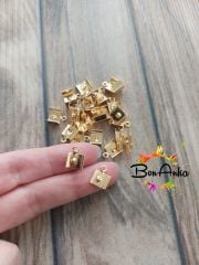 (5 çift - 10 adet) 8 mm A Kalite Altın Kaplama Dikdörtgen Deri Kapama