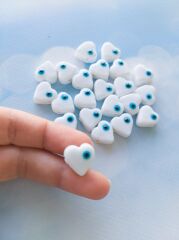 Beyaz Renk Gözlü Kalp Boncuk - 004