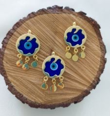 Lacivert Renk - Murano Çerçeveli Nazar Kolye ve Küpe Aparatı