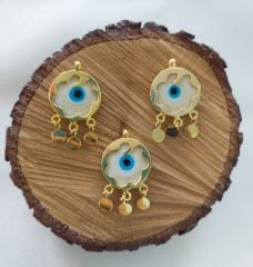 Krem Renk - Murano Çerçeveli Nazar Kolye ve Küpe Aparatı