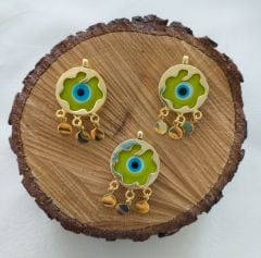 Fıstık Yeşil Renk - Murano Çerçeveli Nazar Kolye ve Küpe Aparatı