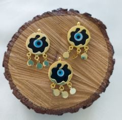 Siyah Renk - Murano Çerçeveli Nazar Kolye ve Küpe Aparatı