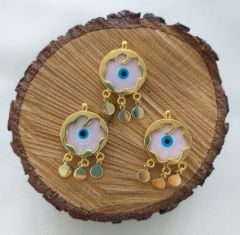 Pembe Renk - Murano Çerçeveli Nazar Kolye ve Küpe Aparatı