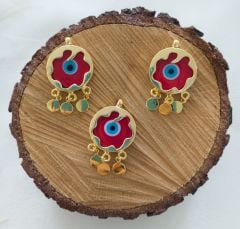 Kırmızı Renk - Murano Çerçeveli Nazar Kolye ve Küpe Aparatı