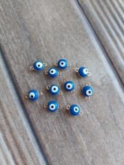 (1 adet) 316 L Çelik Lacivert Çift Kulplu Mineli Nazar