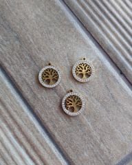 316 L Çelik Sarı Tek Kulplu Taşlı Yuvarlak Yaşam Ağacı