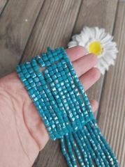 1 Dizi - Parlak Turkuaz Renk - Küp Kristal Boncuk 024