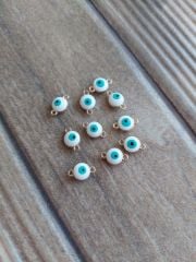 (1 adet) 316 L Çelik Beyaz Çift Kulplu Mineli Nazar