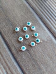 (1 adet) 316 L Çelik Beyaz Çift Kulplu Mineli Nazar