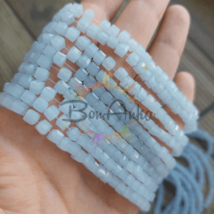4 mm Açık Buz Mavisi Renk Küp Kristal Cam Boncuk 1 Dizi