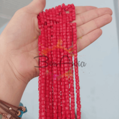 4 mm Açık Kırmızı Renk Küp Kristal Cam Boncuk 1 Dizi