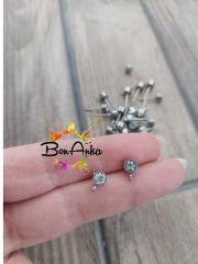 (1 çift - 2 adet) 316 L Çelik Beyaz Renk Taşlı Küpe Aparatı