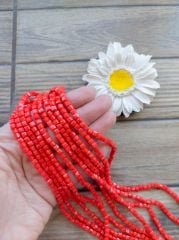 1 Dizi - Kırmızı Renk - Küp Kristal Boncuk 003