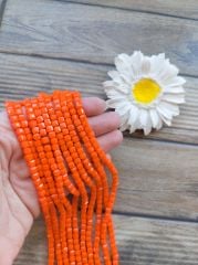 1 Dizi - Turuncu Renk - Küp Kristal Boncuk 004