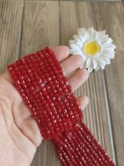 1 Dizi - Koyu Kırmızı Renk - Küp Kristal Boncuk 018