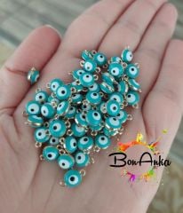 (1 adet) 316 L Çelik Turkuaz Çift Kulplu Mineli Nazar