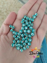 (1 adet) 316 L Çelik Turkuaz Tek Kulplu Mineli Nazar