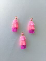 (1 adet) 3 cm Neon Pembe Renk - 3 Katlı Püskül - 004