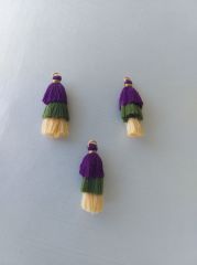 (1 adet) Morlu Yeşilli Renk - 3 Katlı Püskül - 007