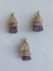 (1 adet) 3 cm Krem - Mor Renk - 3 Katlı Püskül - 012