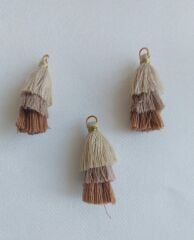 (1 adet) Krem - Kahve Renk - 3 Katlı Püskül - 013