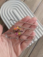 (1 Adet) 8 cm, 3 Halkalı, İskoç İğnesi, Nikel Kaplama