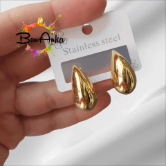 Gold Renk Çelik Damla Küpe