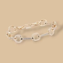 Zirkon Taş İşlemeli Kare Plaka Model Vip Bileklik - 14K