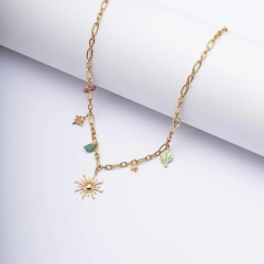 Zincir Detaylı Güneş Uçlu Çelik Kolye