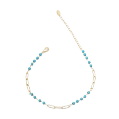 Turkuaz Boncuk Detaylı Gold Çelik Hallal - 14K