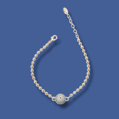 Topçuk Zincir Detaylı Nazar Gold Vip Bileklik - 14K