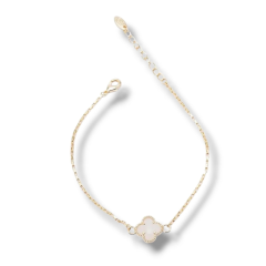 Beyaz Tekli Yonca Model Gold Vip Bileklik - 14K