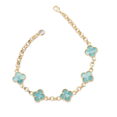 Turkuaz Beşli Yonca Model Gold Vip Bileklik - 14K