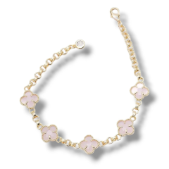 Açık Pembe Beşli Yonca Model Gold Vip Bileklik - 14K