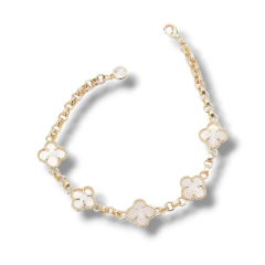 Beyaz Beşli Yonca Model Gold Vip Bileklik - 14K