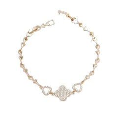 Taşlı Özel Seri Yonca Model Gold Vip Bileklik - 14K
