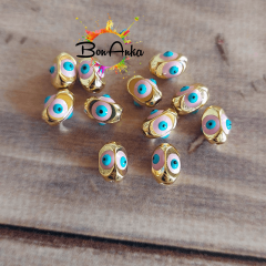 (1 adet) 10 mm Altın Kaplama Silindir Model Mineli Gözlü Metal Aparat