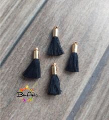 (1 adet) Gold Metal Uçlu Siyah Renk Püskül - 007