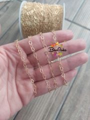 (1 metre) Kalp Model Pirinç Sarı Kaplama Zincir